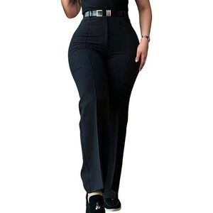 Chicme Black High Waisted Wide Leg Seam Detail Trousers Pants Womens Small